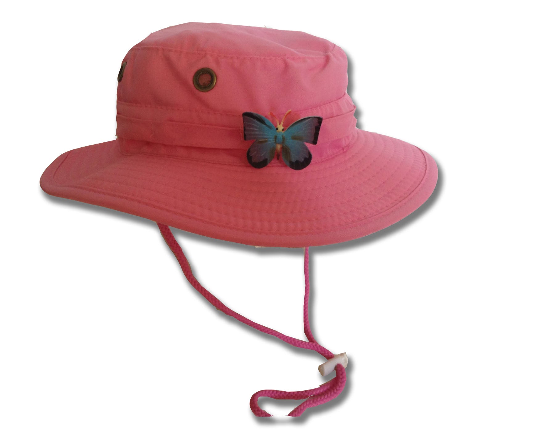 Bucket Hat with Snap-On Butterfly - Pink