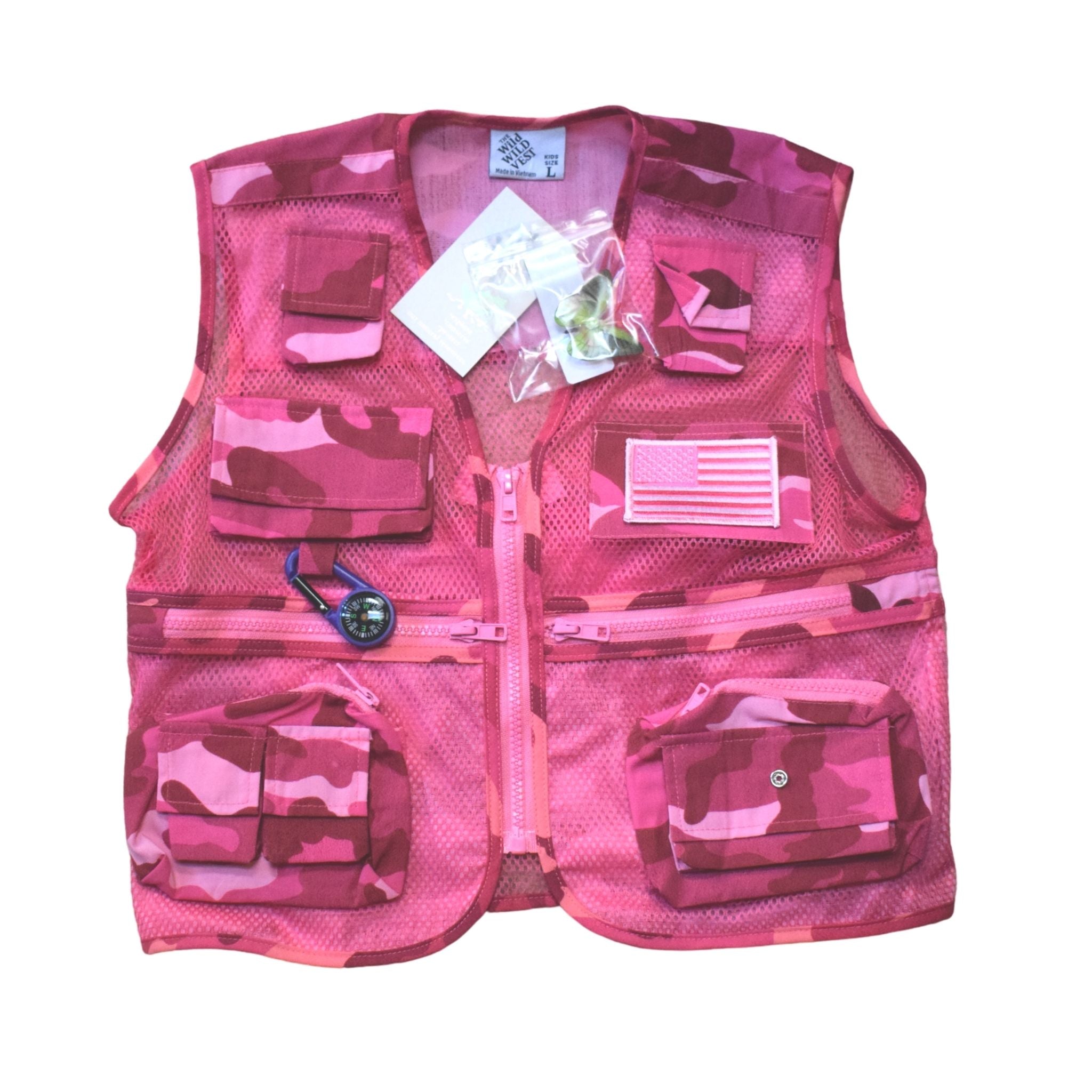 Adventure Vest - Pink Camo with American Flag