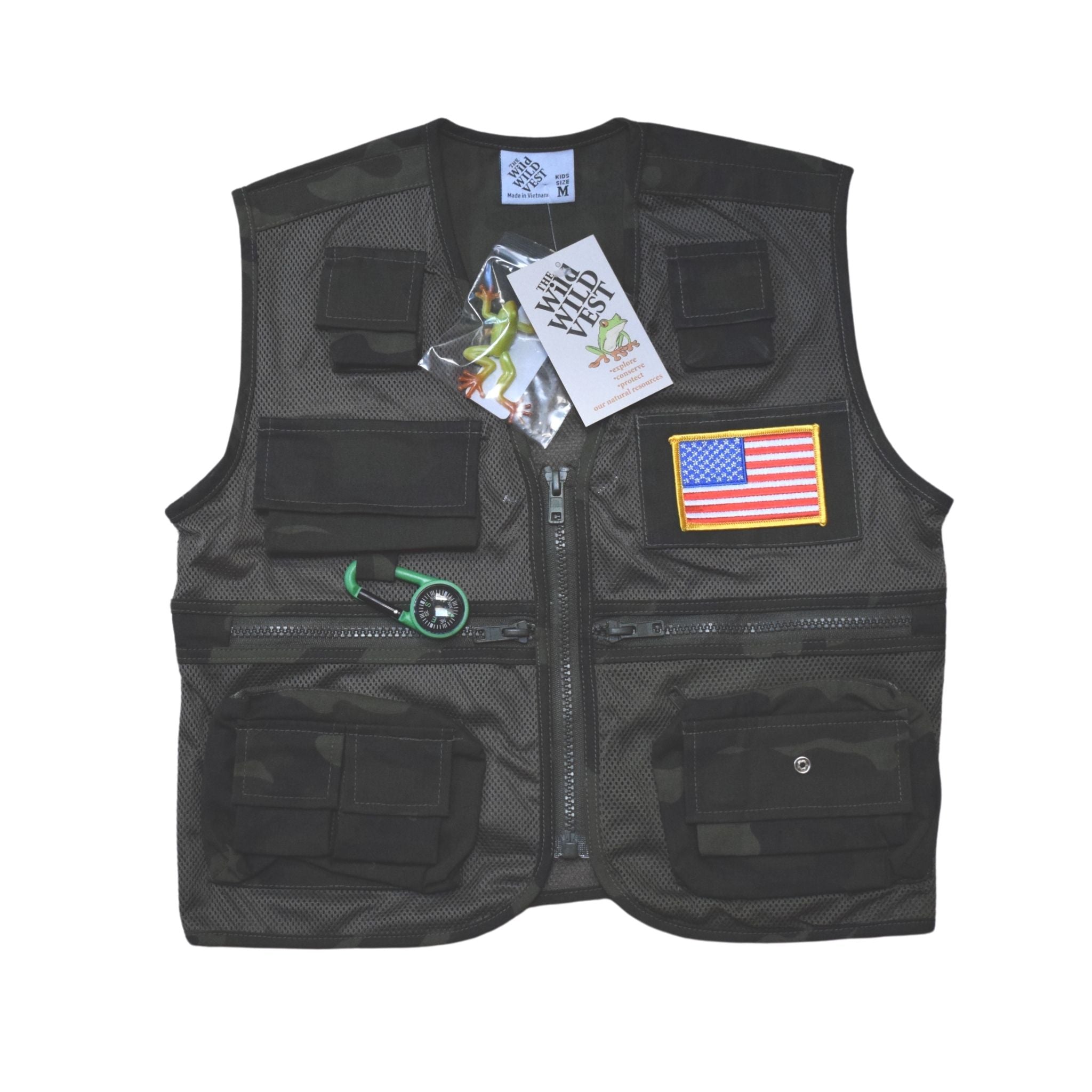 Adventure Vest - Green Camo with American Flag