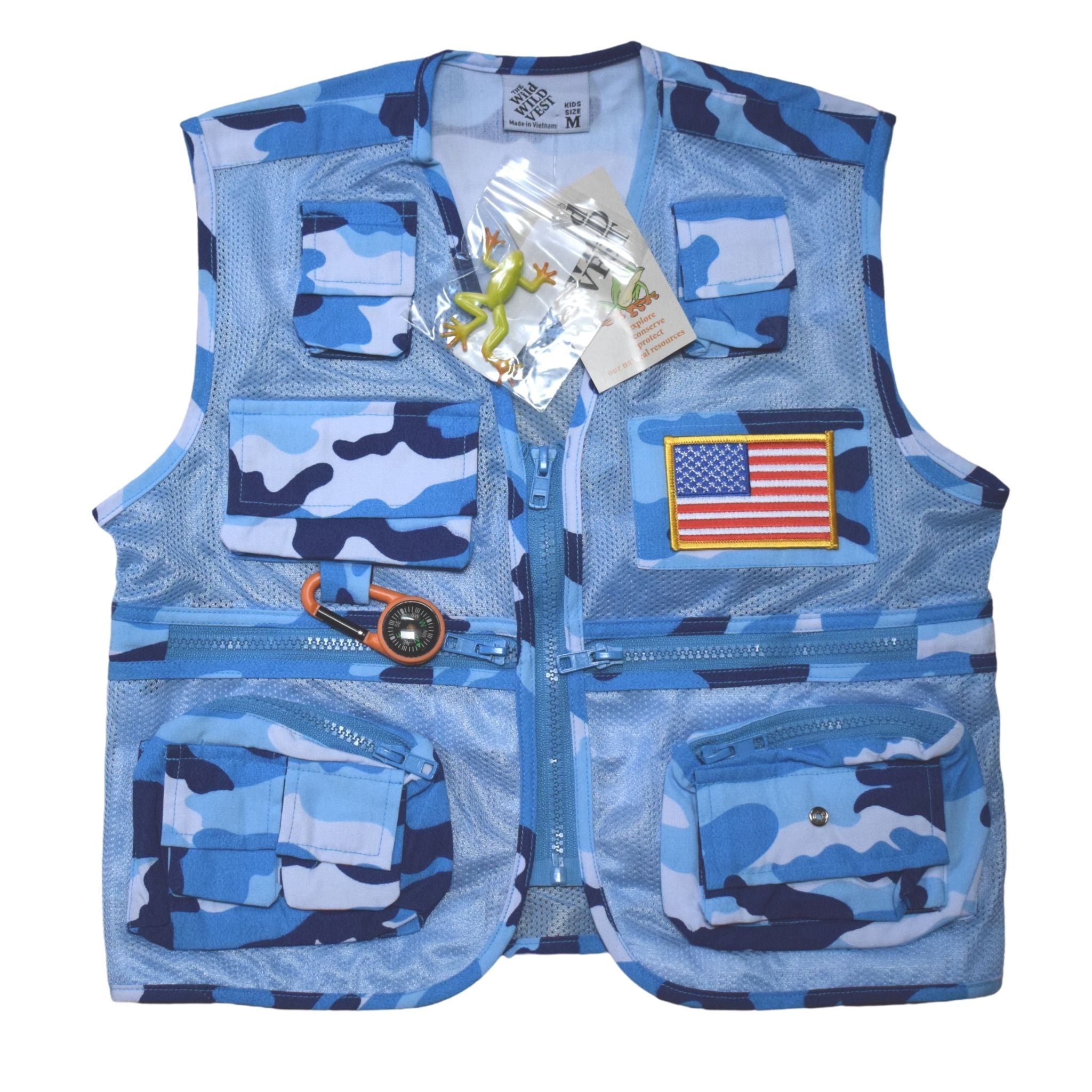 Adventure Vest - Blue Camo with American Flag M (Youth 5-6)