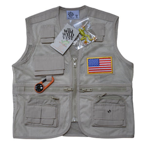 Adventure Vest - Khaki With American Flag